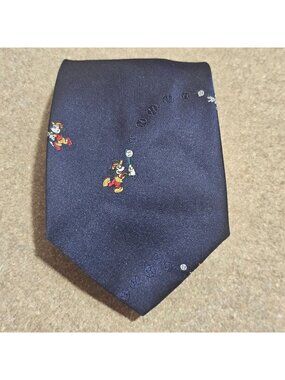 (H0032) Balancine Navy Blue Disney Tie Polyester USA Made